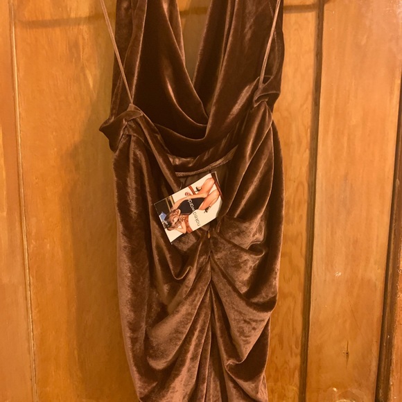 Naked Wardrobe Brown Velvet Backless Dress - Med - Picture 5 of 7